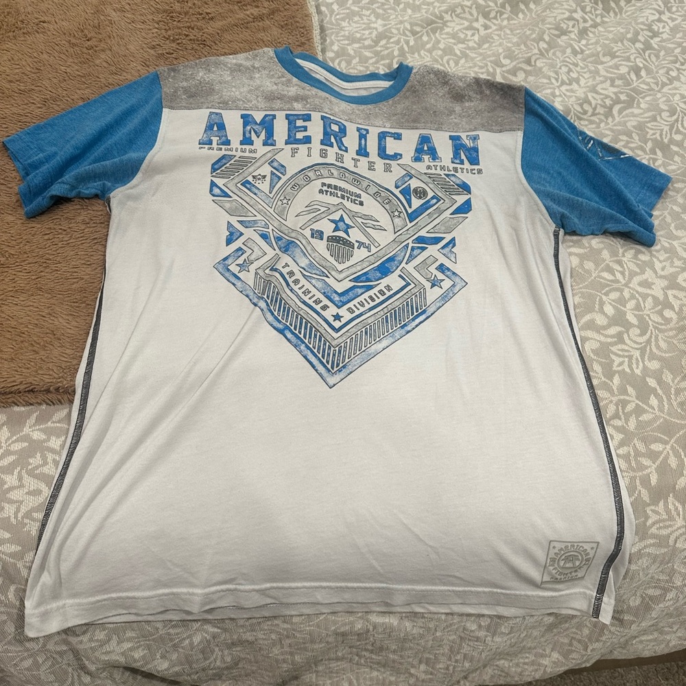 American Fighter Blue and Gray Graphic Tee